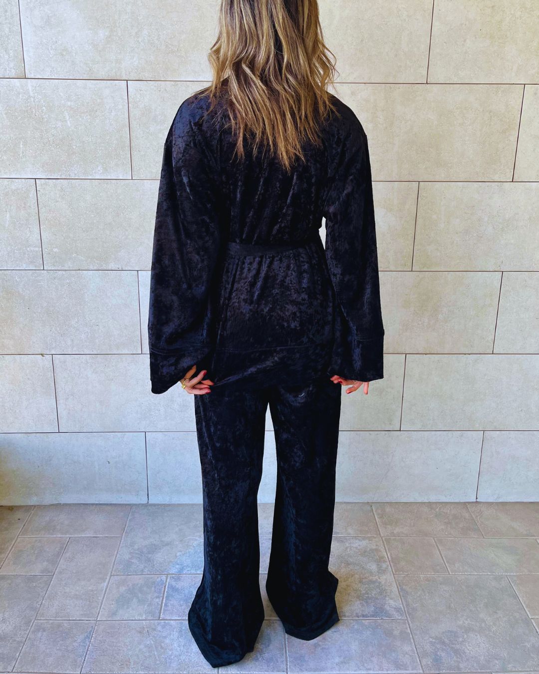 Black Velvet Wrap Fringe Kimono