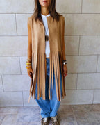 Beige Fringe Me Up Suede Vest