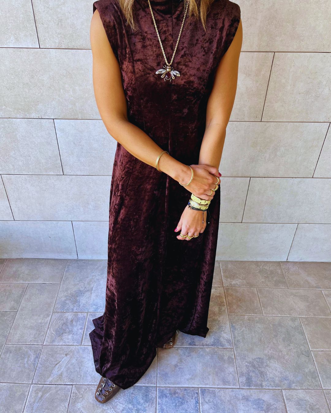 Brown Soft Velvet Maxi Dress