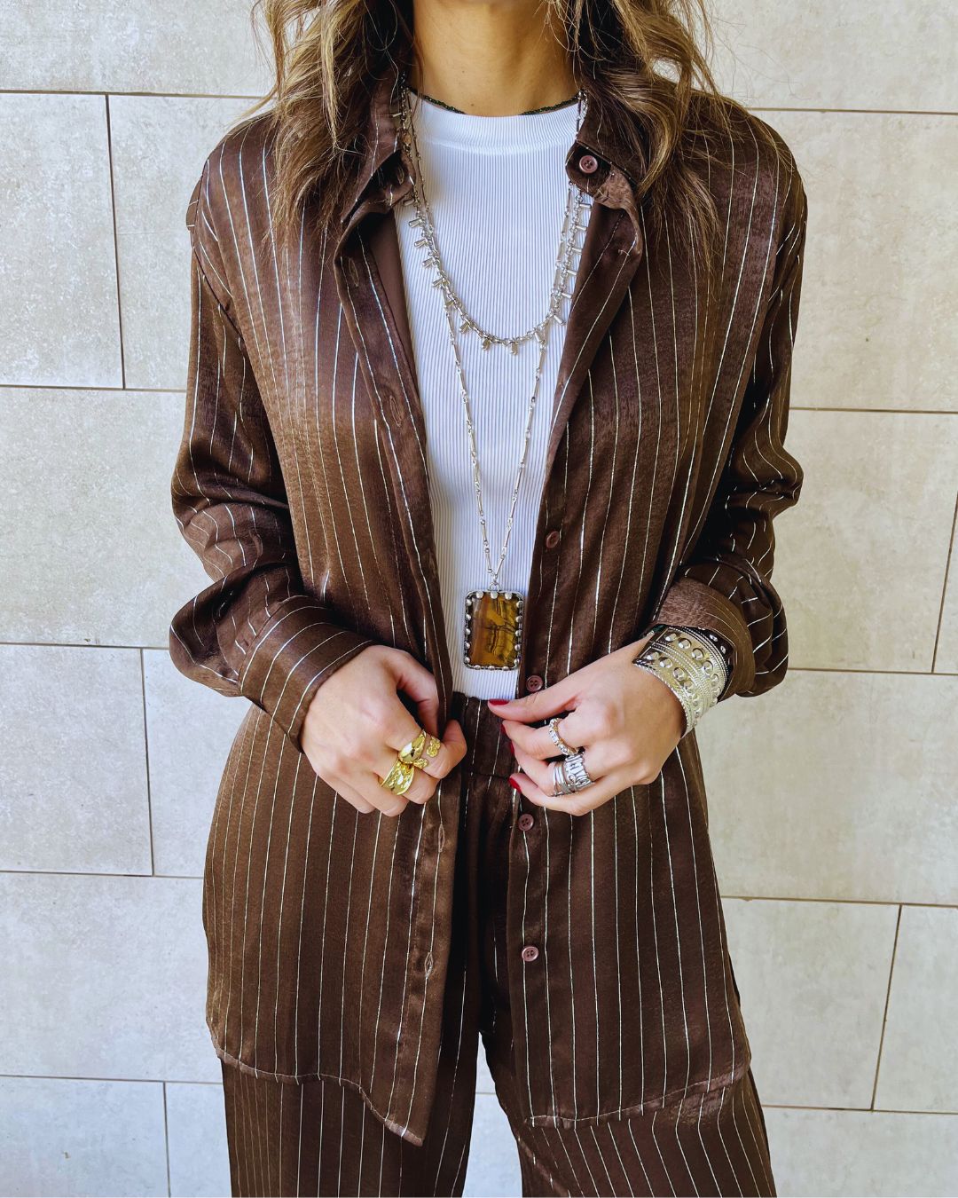 Brown Striped Satin Eclipse Set