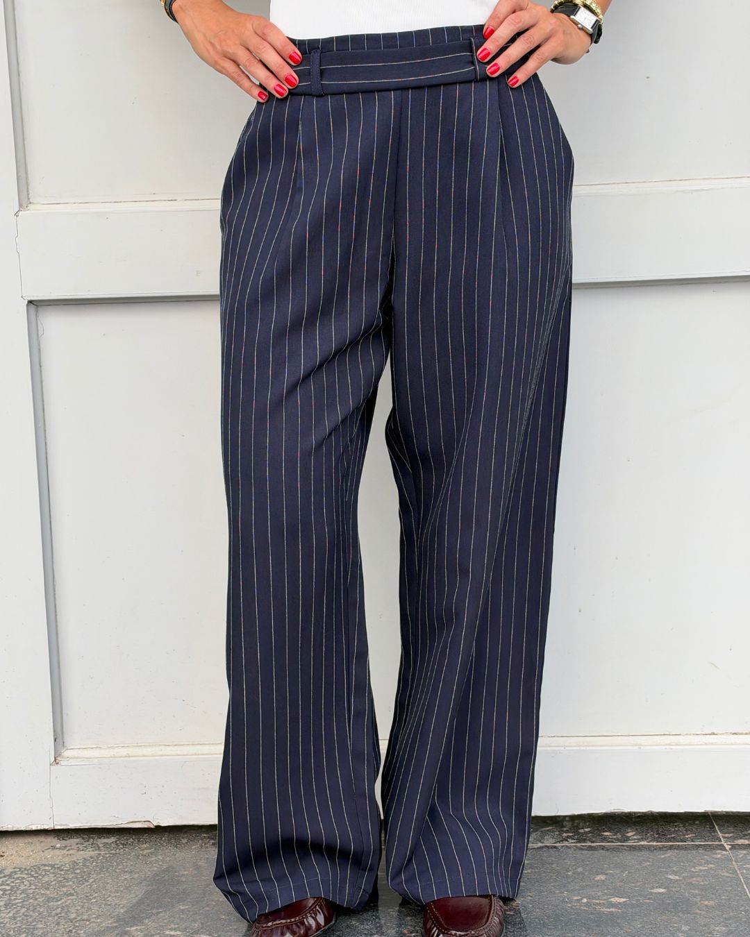 Navy Striped Main Office Pants