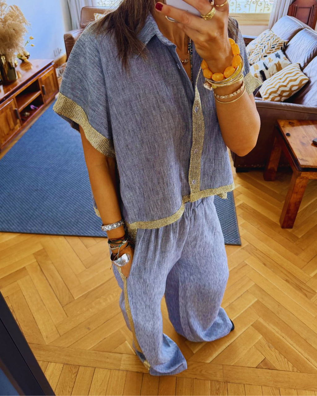 Golden Grey Edge Cropped Shirt