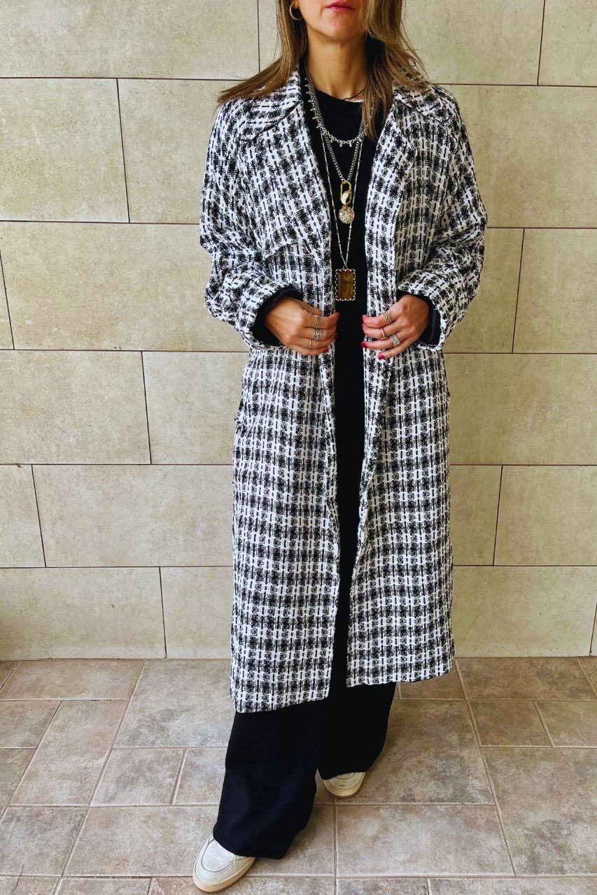 Tweed Checkered Longline Coat
