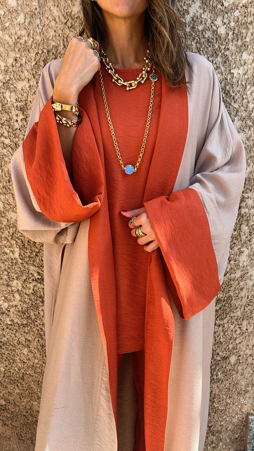 Rust Border Color Kimono