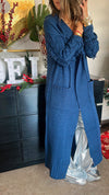 Blue Longline Braided Sleeve Cardigan