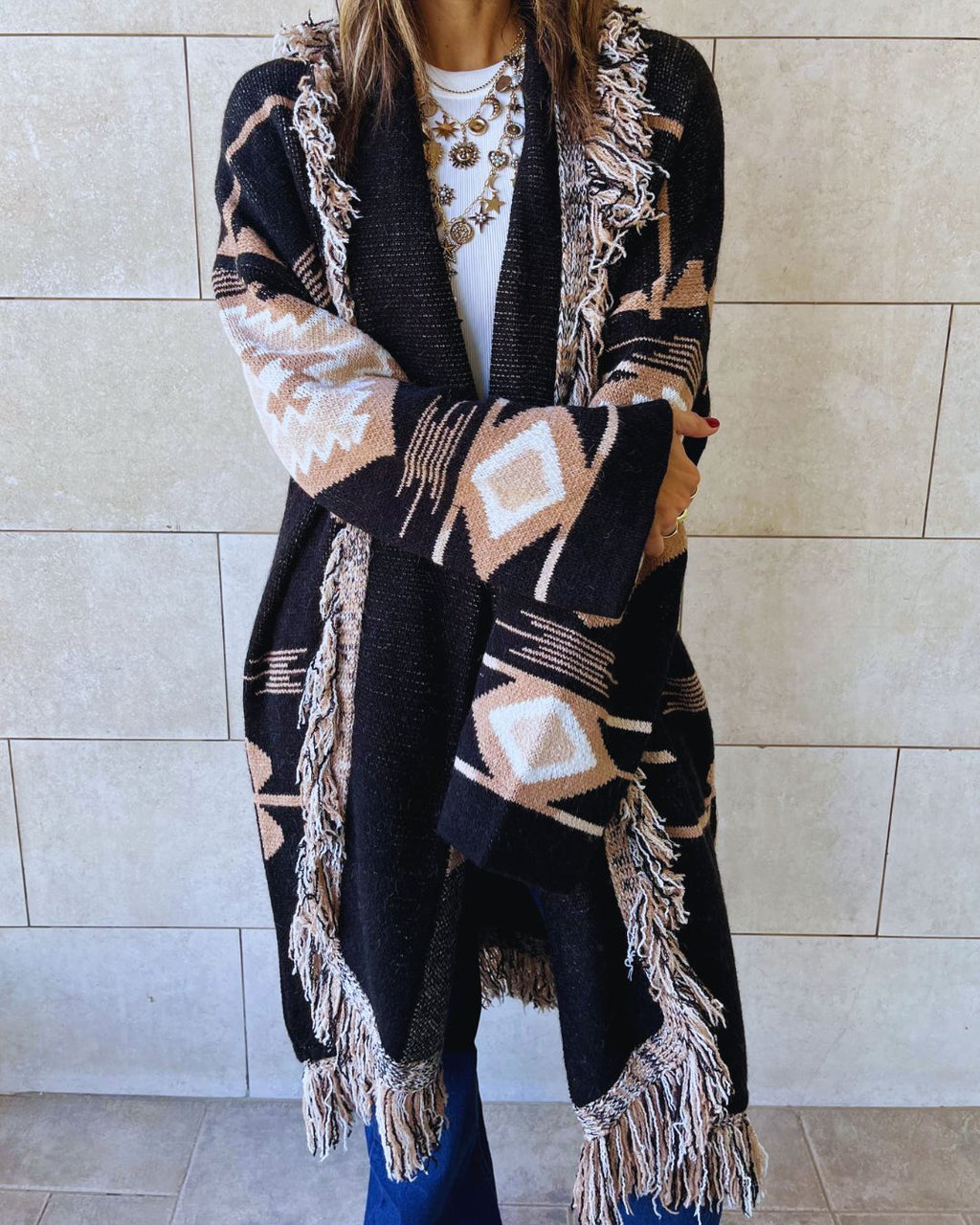 Aztec Black Ruffle Cardigan