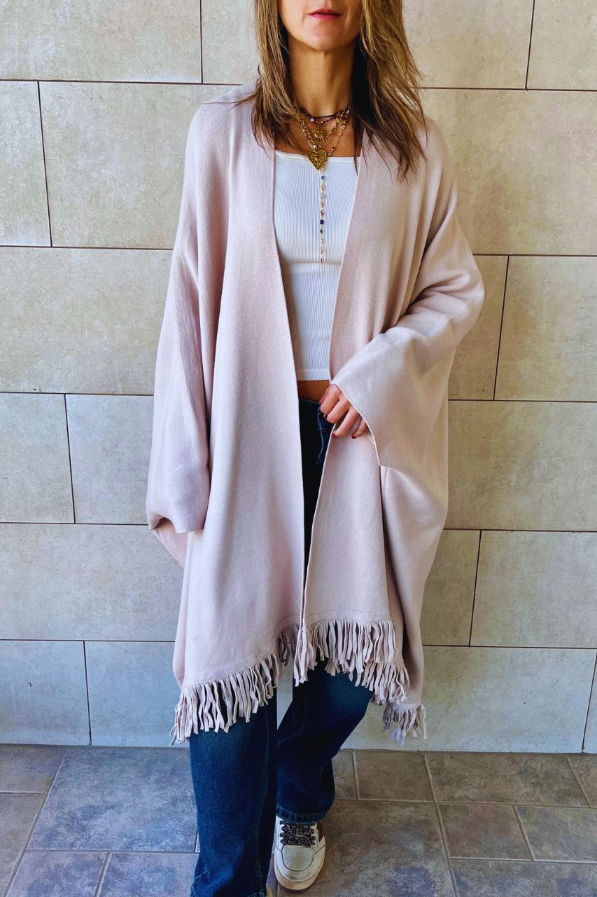 Beige Main Character Fringe Shawl