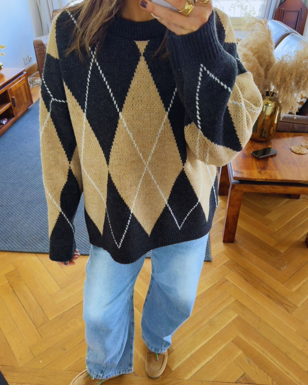 Beige Rebel Argyle Knit