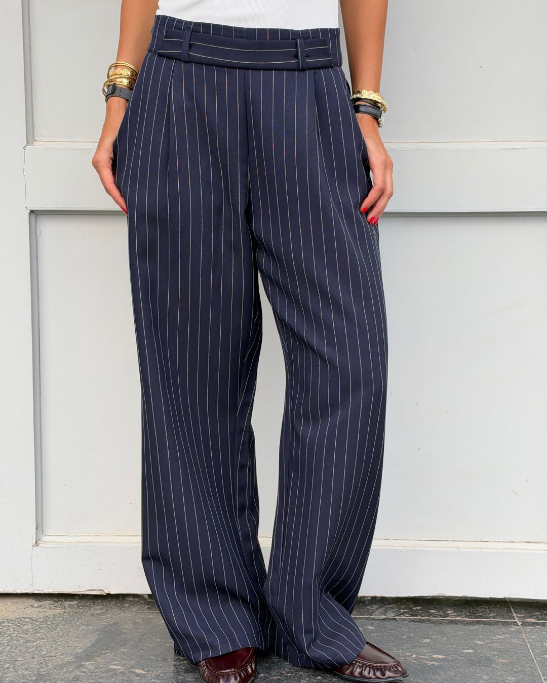 Navy Striped Main Office Pants