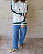 White Side Stripe Knit Pullover