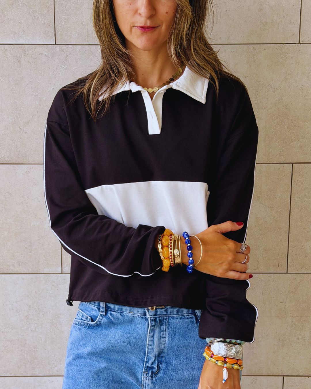 Black Varsity Light Weight Polo