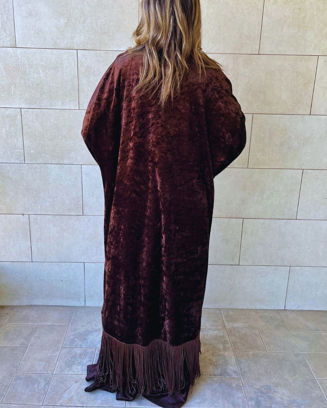 Brown Velvet Fringe Kimono