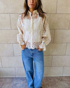 Ivory Sheer Lace Detailed Shirt