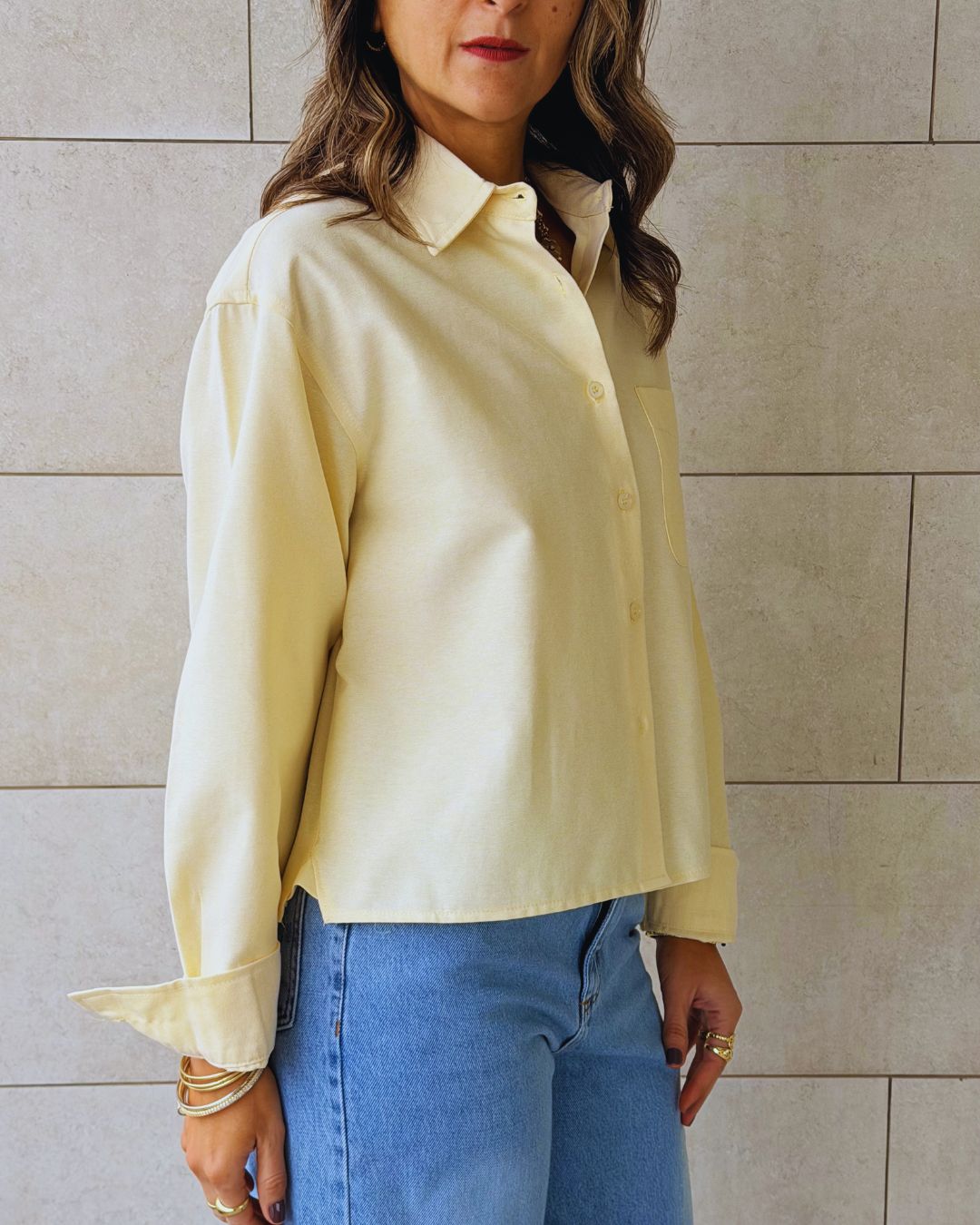 Butter Yellow Boyfriend Oxford Short Shirt