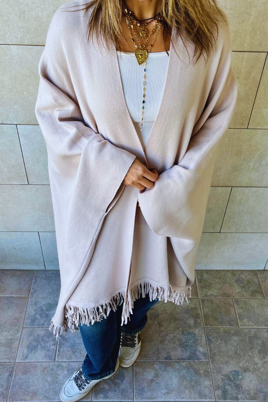 Beige Main Character Fringe Shawl