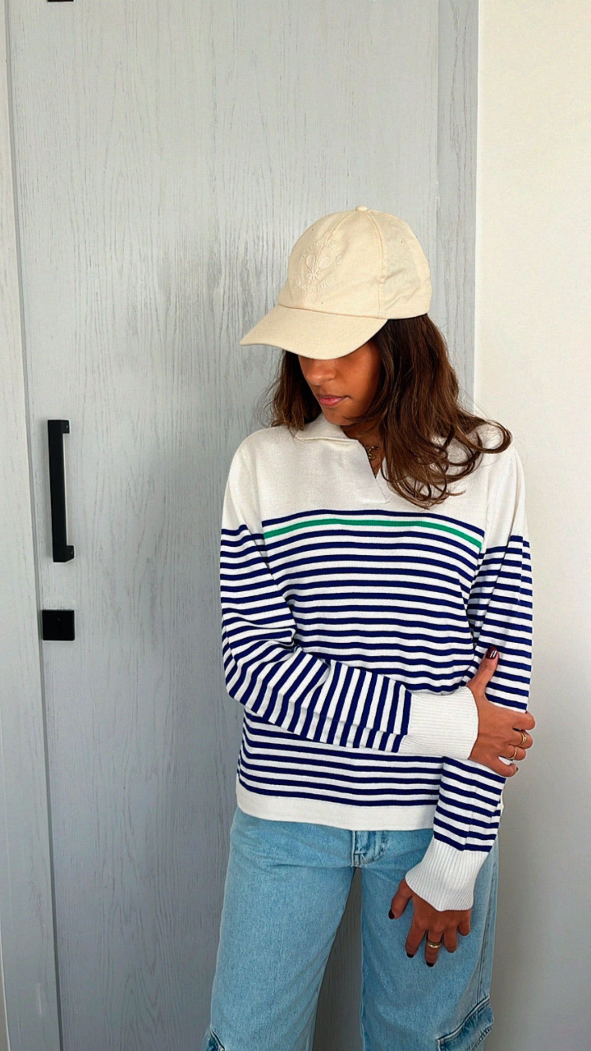 White Striped Prep Knit