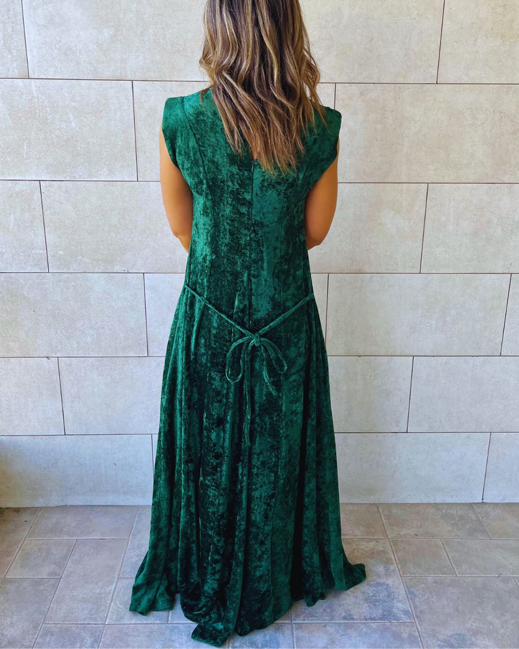 Green Soft Velvet Maxi Dress