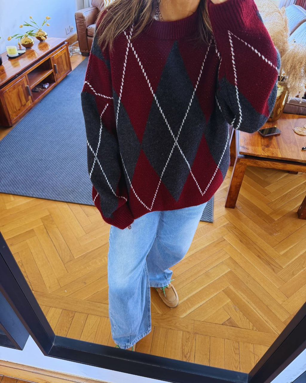 Burgundy Rebel Argyle Knit