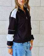 Black Light Weight Retro Zip Up