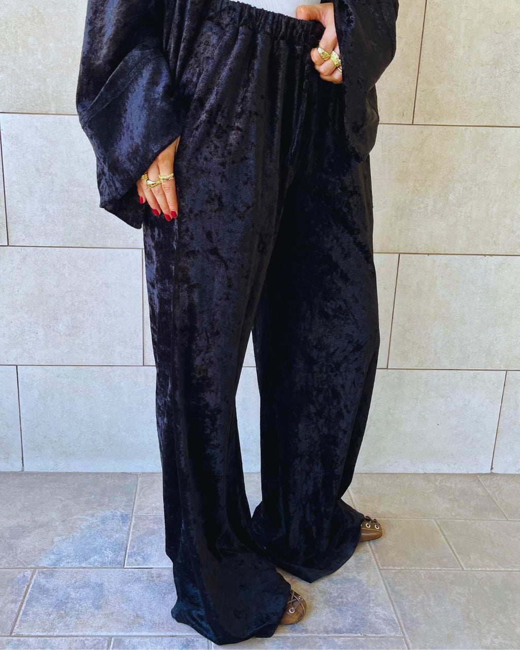 Black Flowy Velvet Pants