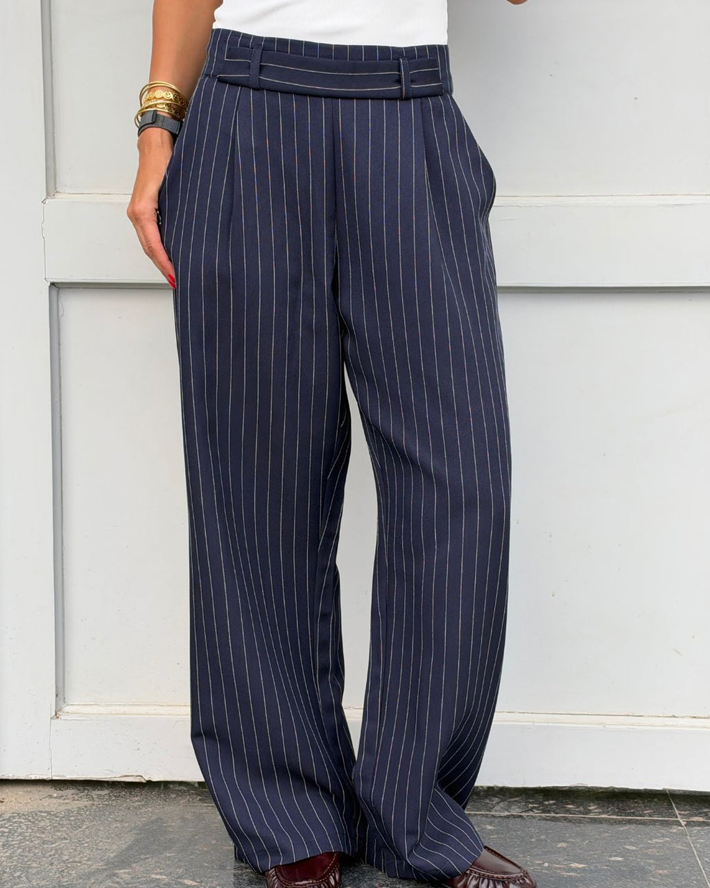 Navy Striped Main Office Pants