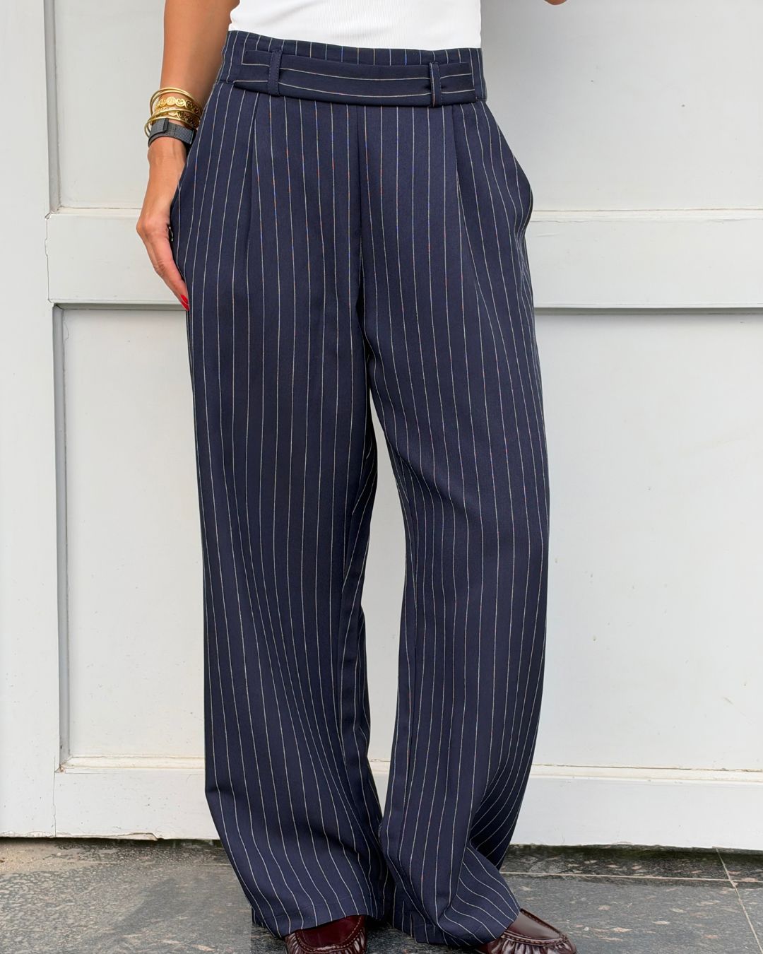 Navy Striped Main Office Pants