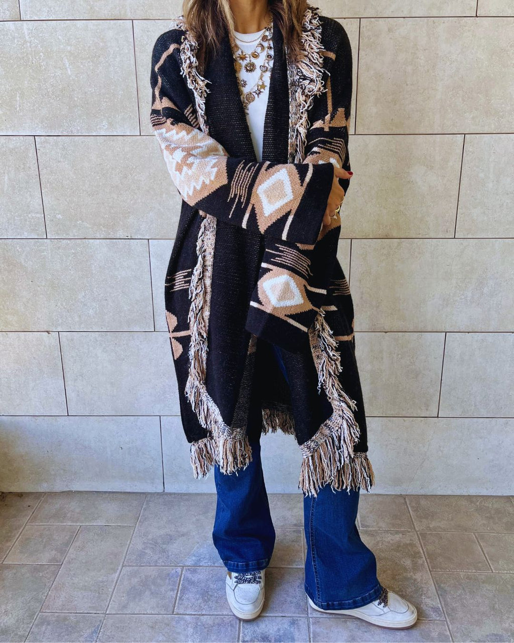 Aztec Black Ruffle Cardigan