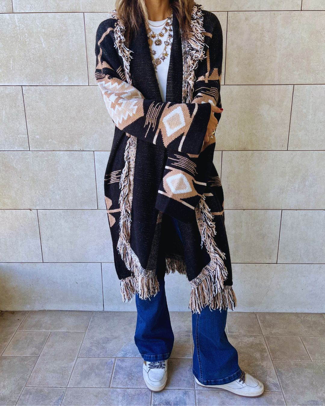 Aztec Black Ruffle Cardigan