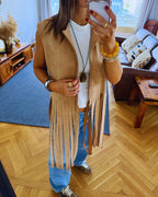 Beige Fringe Me Up Suede Vest