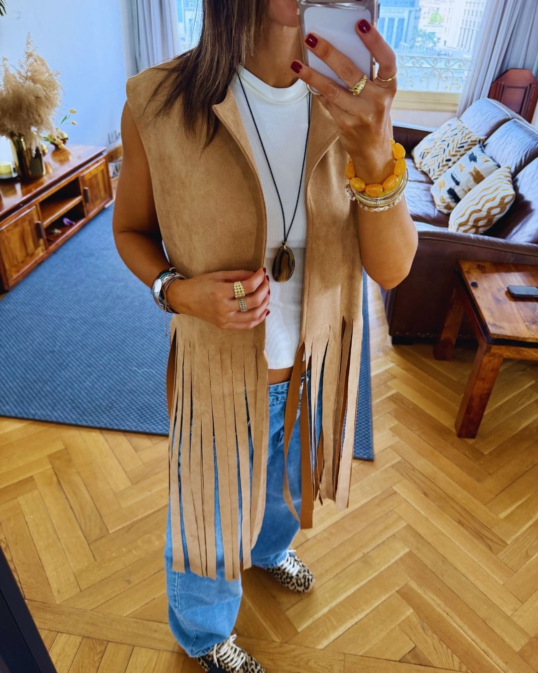 Beige Fringe Me Up Suede Vest
