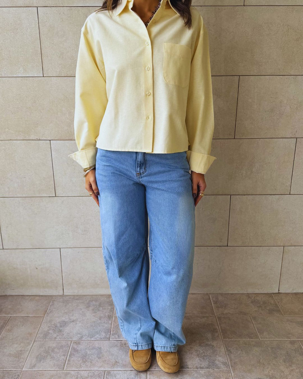 Butter Yellow Boyfriend Oxford Short Shirt