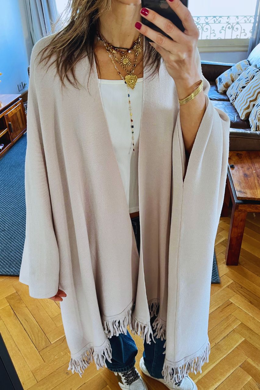 Beige Main Character Fringe Shawl