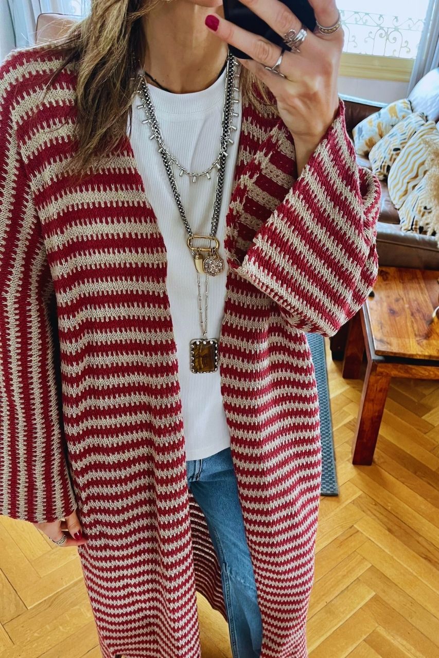 Burgundy Refined Line Cardigan