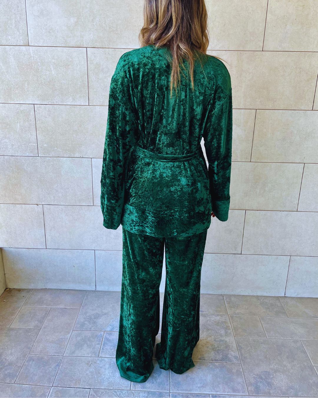 Green Velvet Wrap Fringe Kimono