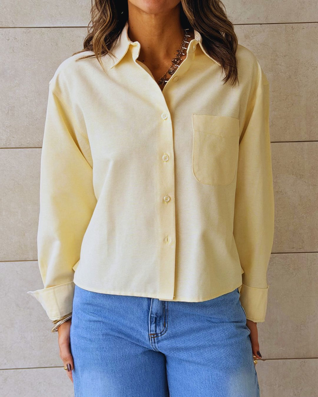 Butter Yellow Boyfriend Oxford Short Shirt