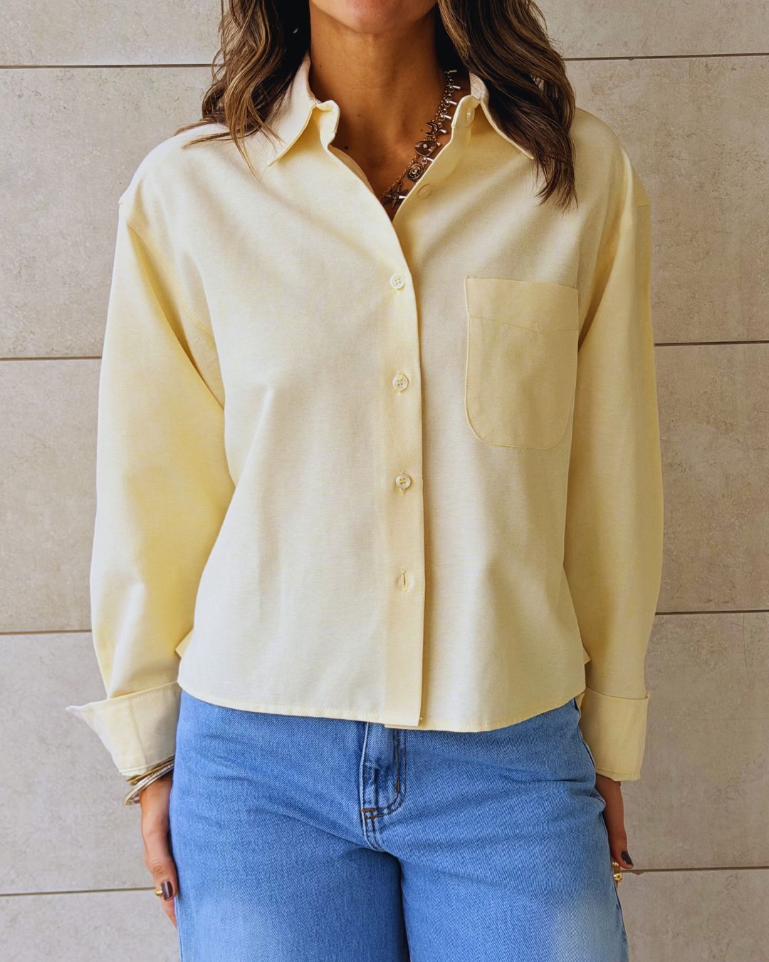 Butter Yellow Boyfriend Oxford Short Shirt