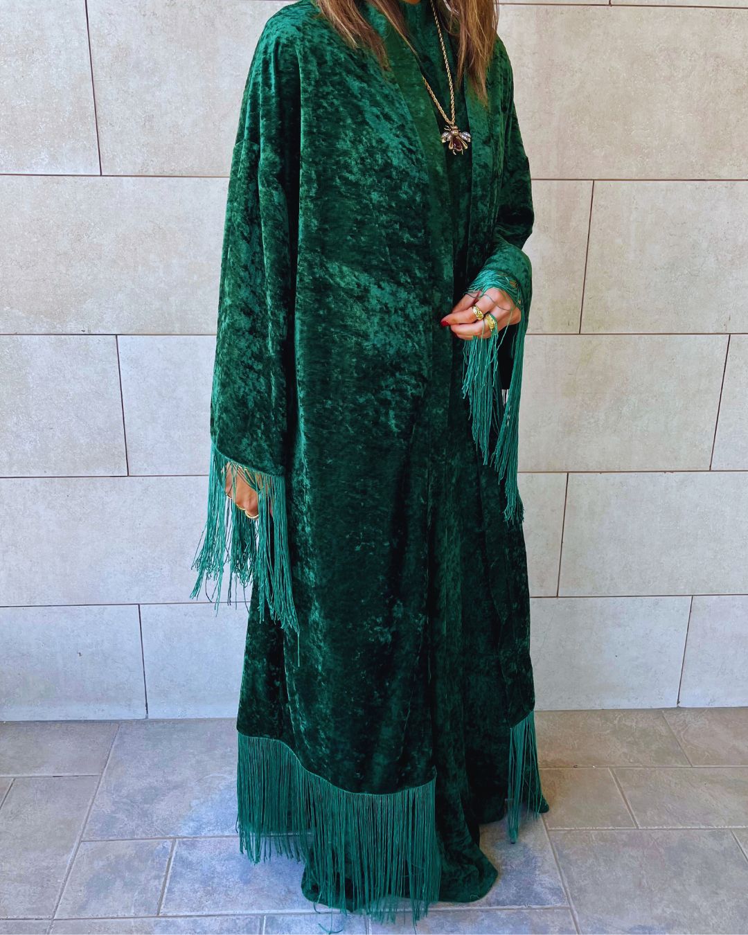 Green Velvet Fringe Kimono