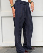 Navy Striped Main Office Pants