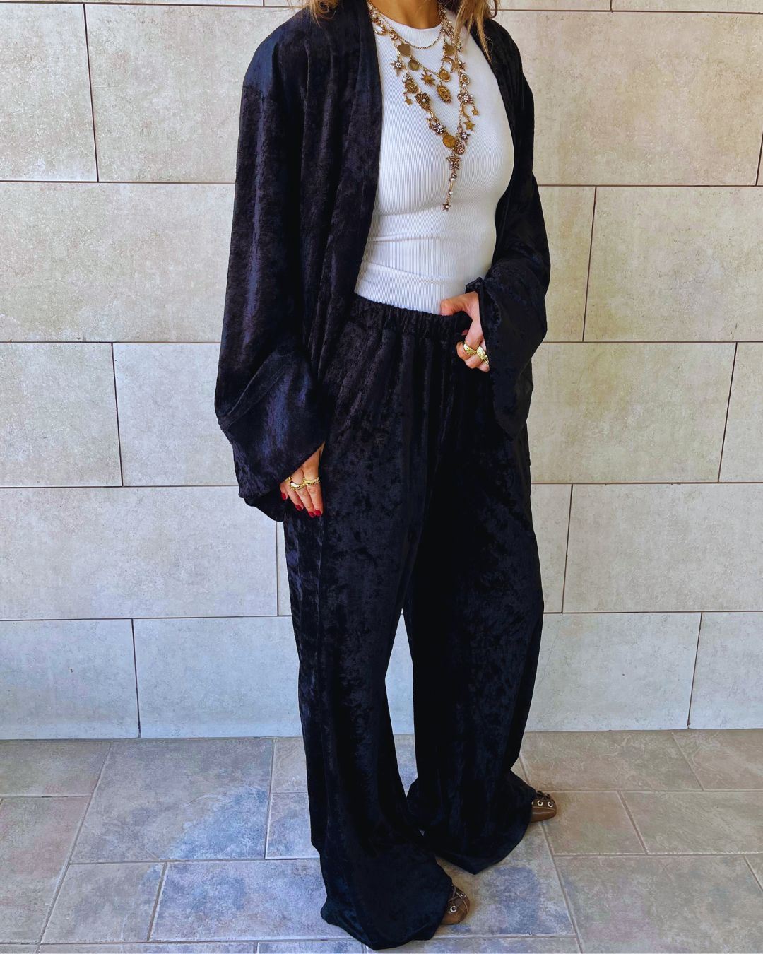 Black Flowy Velvet Pants