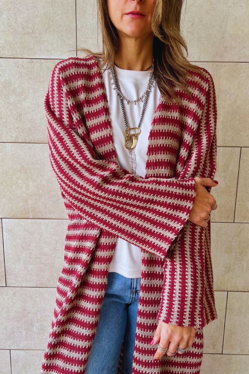 Burgundy Refined Line Cardigan