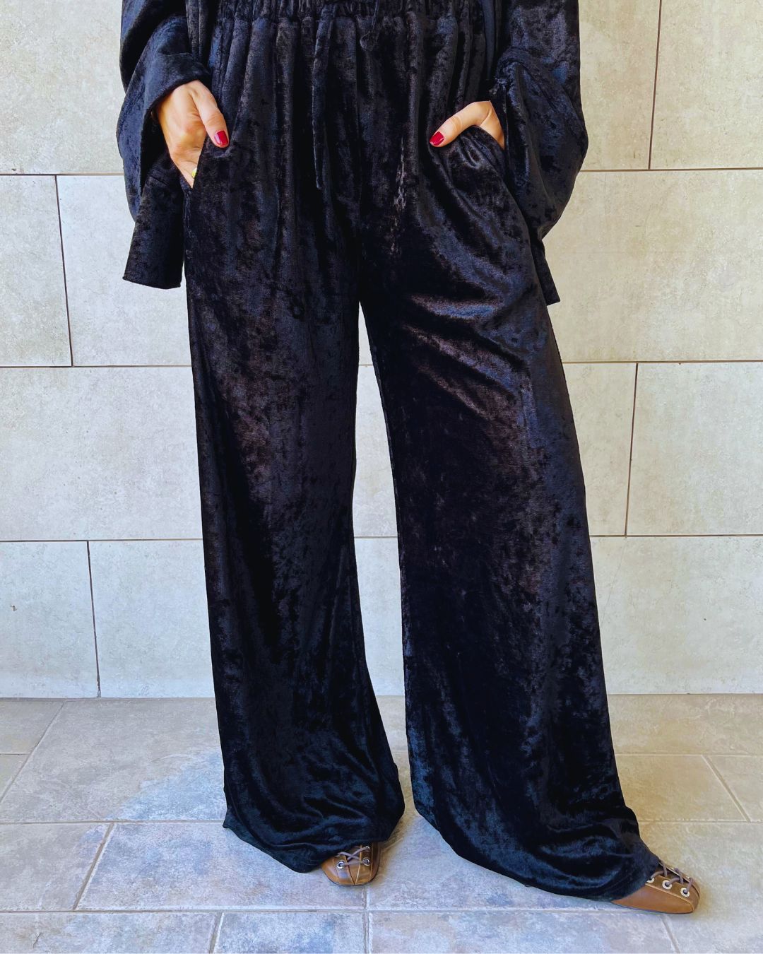 Black Flowy Velvet Pants