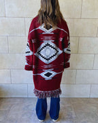 Aztec Burgundy Ruffle Cardigan