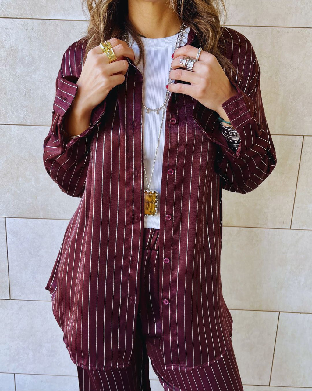Burgundy Striped Satin Eclipse Set