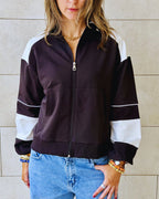 Black Light Weight Retro Zip Up
