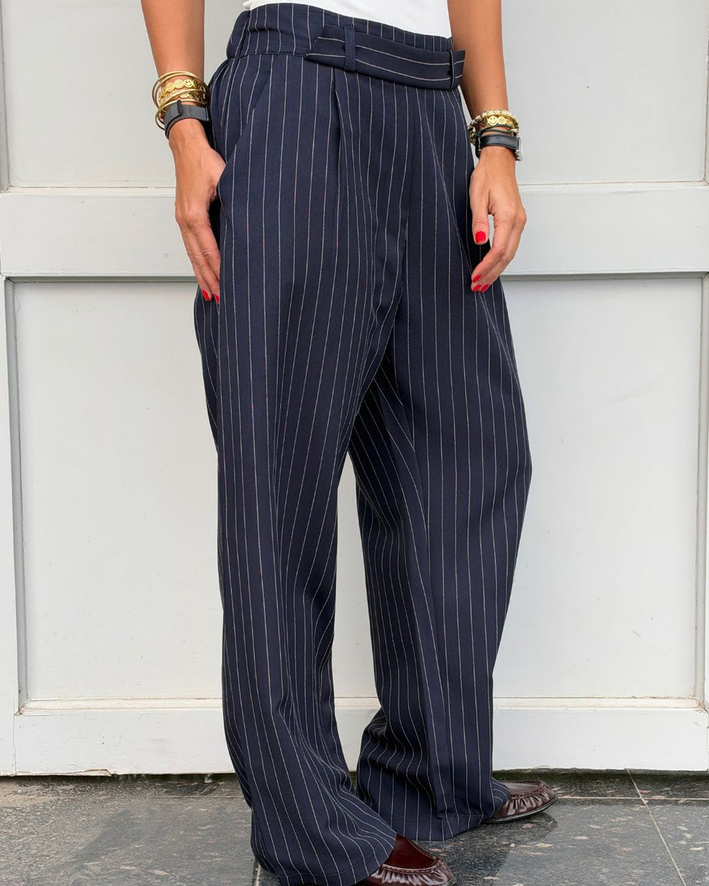 Navy Striped Main Office Pants