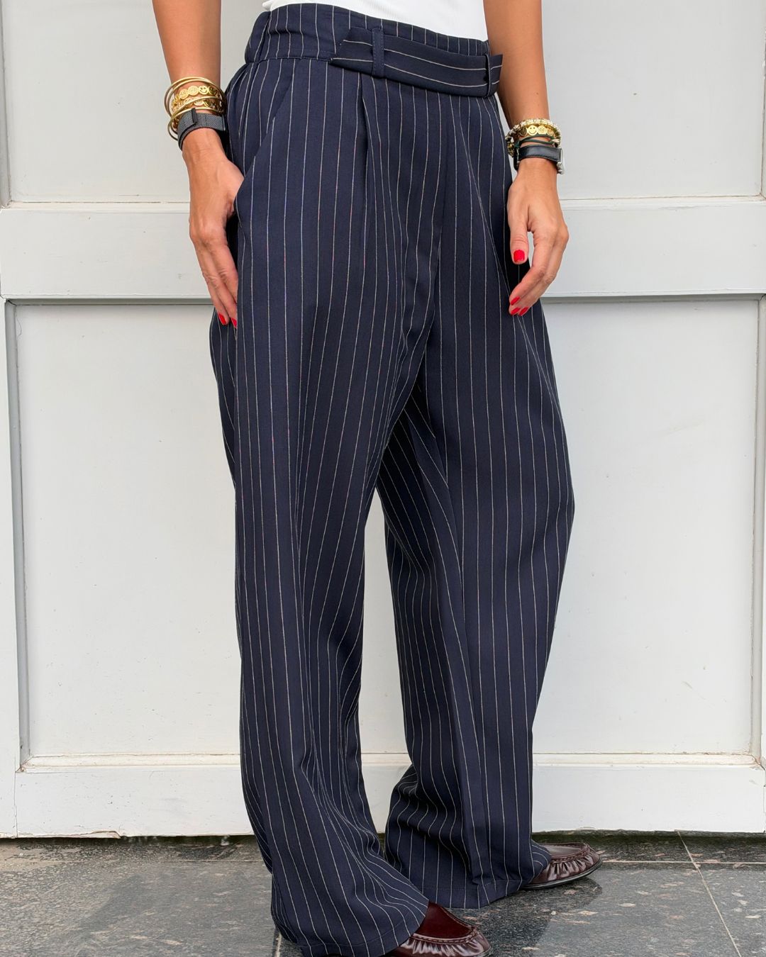 Navy Striped Main Office Pants