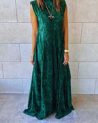 Green Soft Velvet Maxi Dress