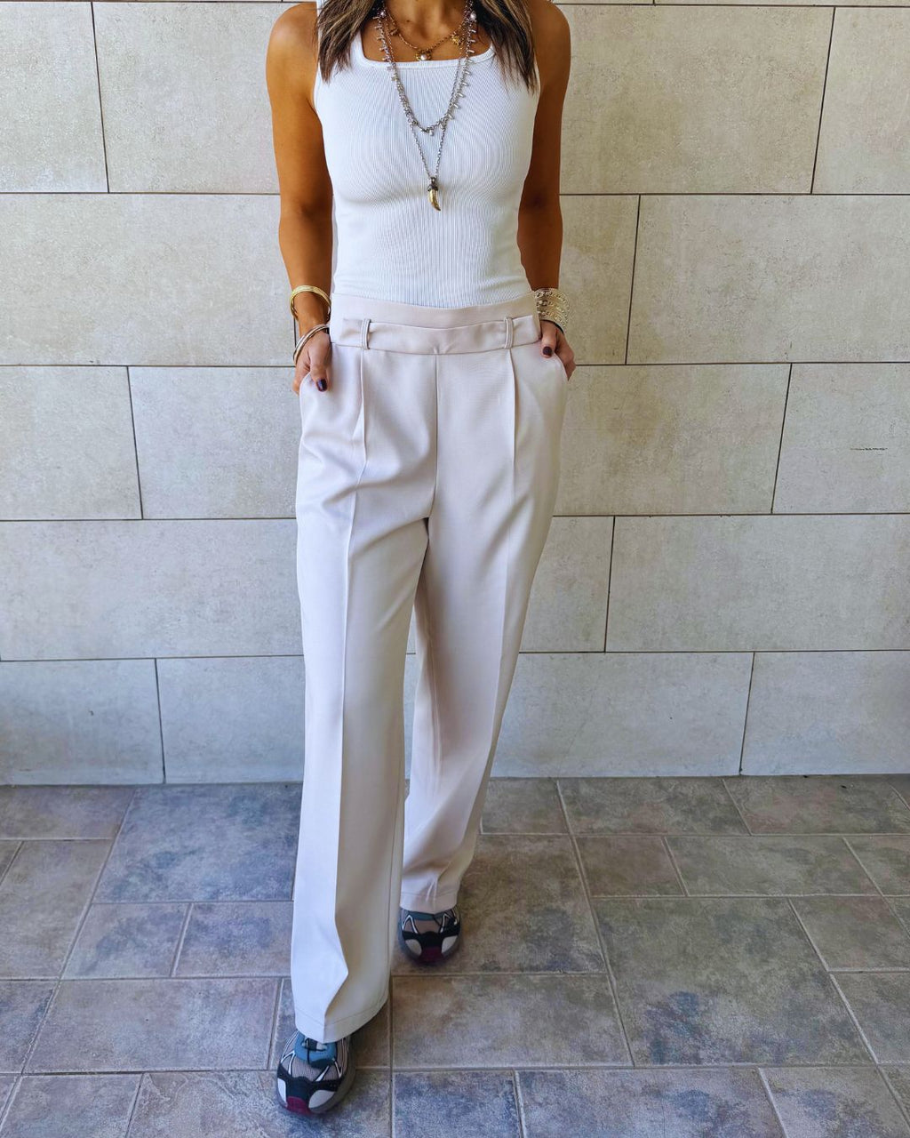 Beige Frillu Signature Pants