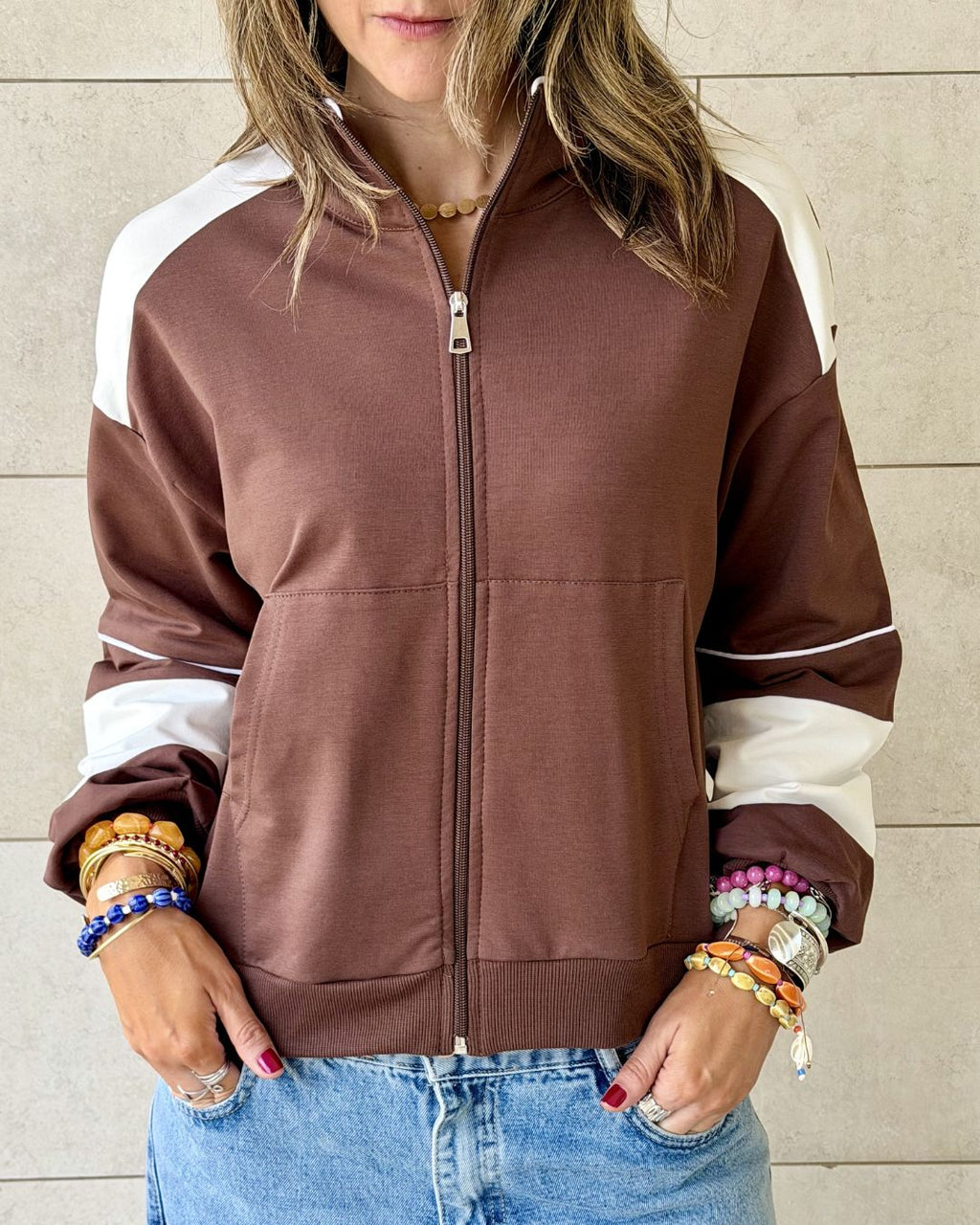 Brown Light Weight Retro Zip Up