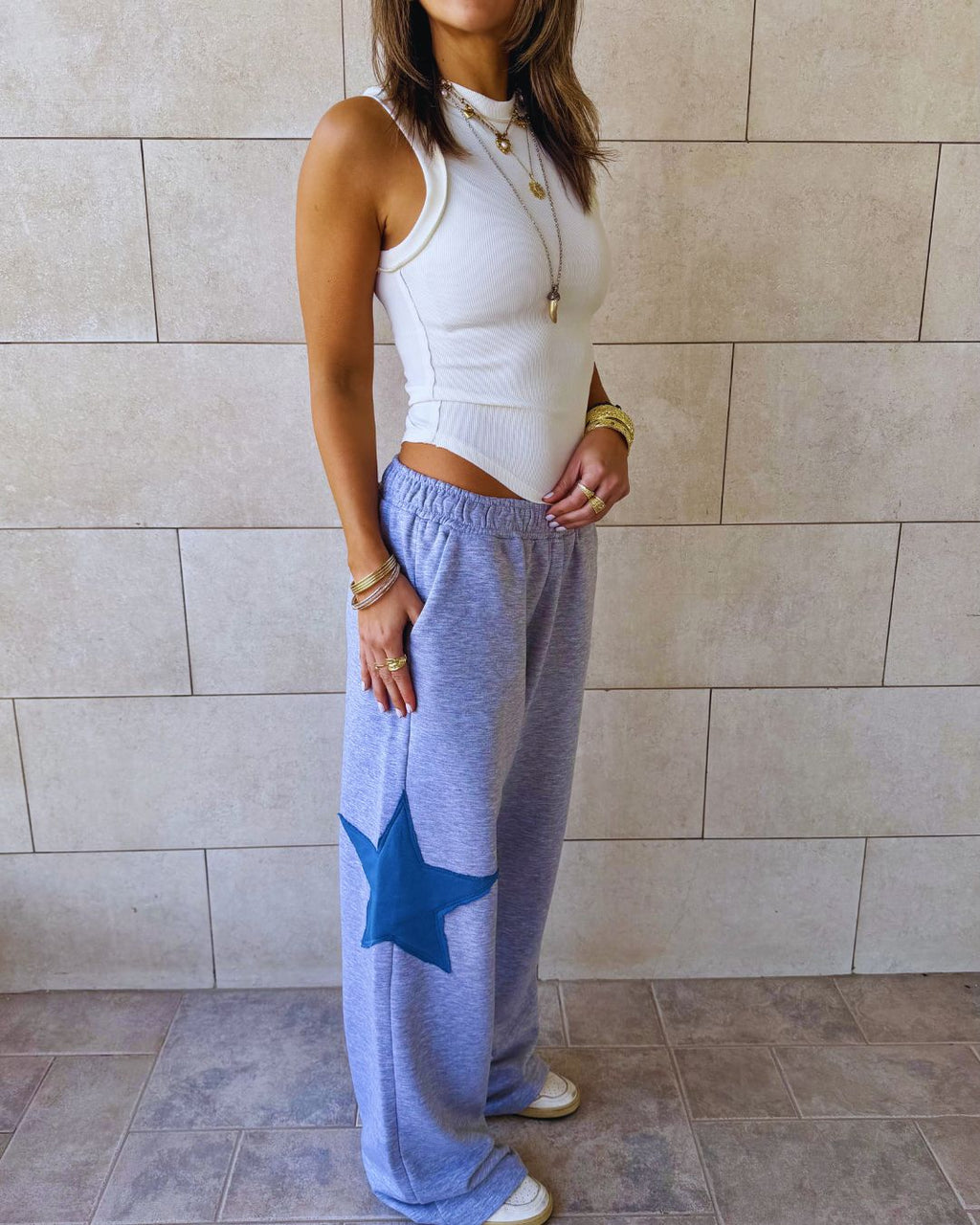 Grey Lone Star Straight Leg Sweatpants